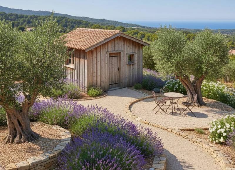 Création de zones paysagères autour d’un cabanon en bois à Bandol 83150, Var